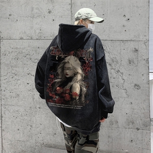 美式重磅水洗复古连帽卫衣潮流大码潮牌做旧XZ517A-BK6676-P68图片