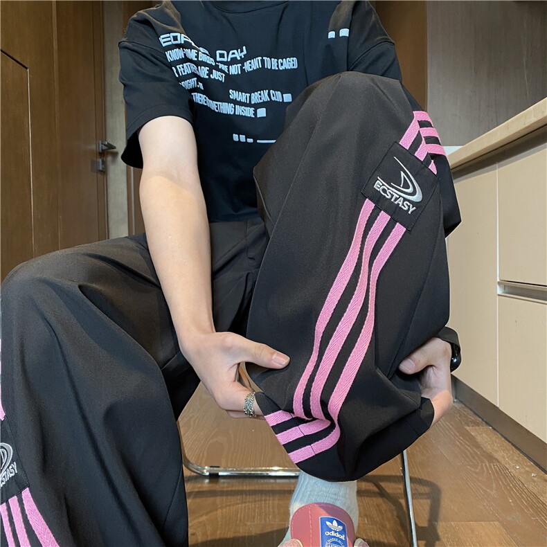 夏季新款美式运动条纹设计宽松休闲冰丝裤B315-K25643-特p35控68,男装休闲裤,电商B315