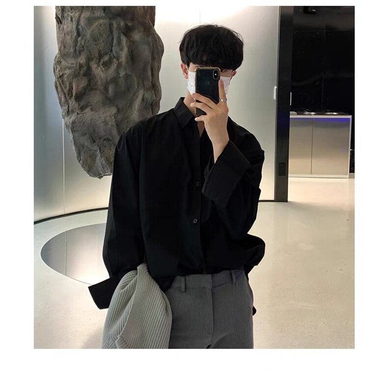 网络图CS372#口袋长袖衬衫黑色白色M-3XL原版高质量P20,男装衬衫,星座506A