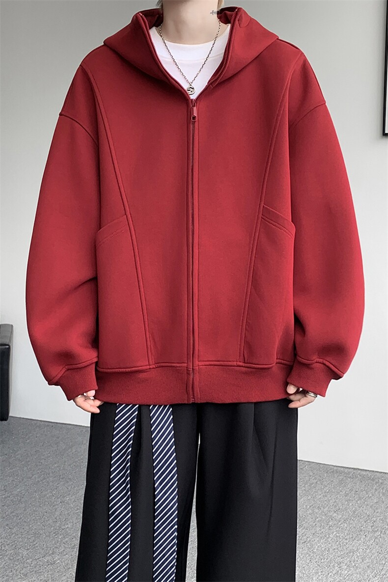 8XL-M休闲复古潮美式重磅连帽宽松安克拉红色卫衣外套WY34P8,女装短外套,电商D206-1