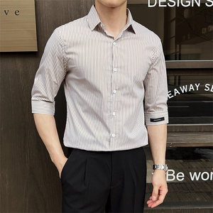 夏季男士七分袖条纹衬衫男休闲修身休闲衬衣A236-C667-P58图片