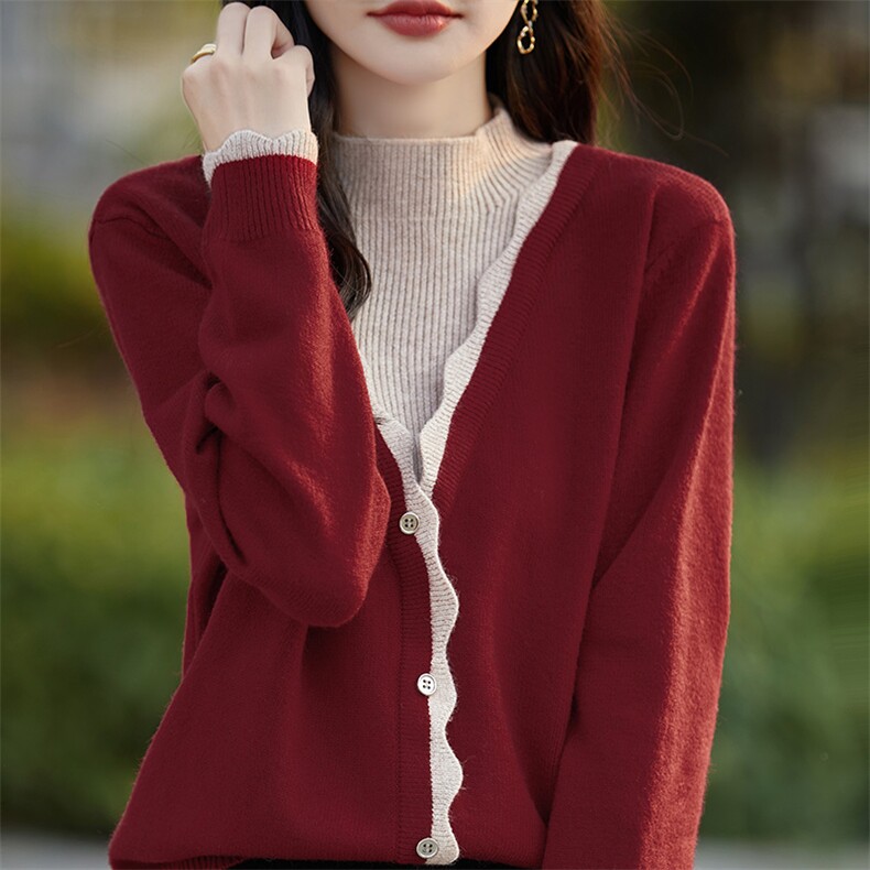 2025新款秋冬针织打底衫女假两件半高领内搭上衣时尚洋气百搭毛衣图片