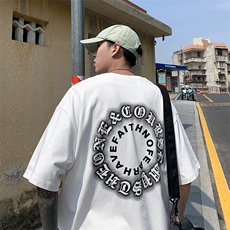904-XT04-P35美式复古哥特文胶印宽松短袖T恤，男装T恤，星座904