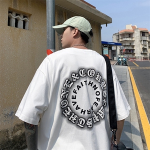 904-XT04-P35 美式复古哥特文胶印宽松短袖T恤图片