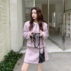 网红爆款紫色小香风套装裙女秋季2025新款高级感两件套盐系轻熟，女装套装/套裙，2C332