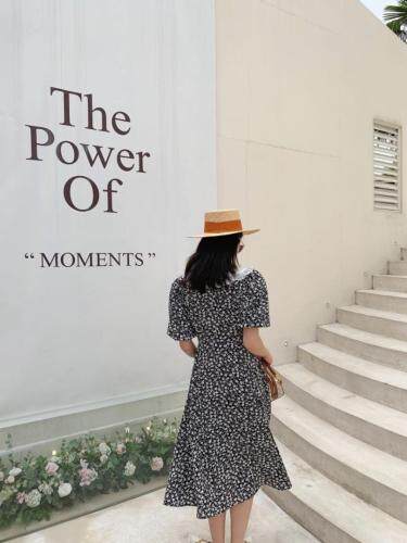 翻领碎花裙，女装，HE