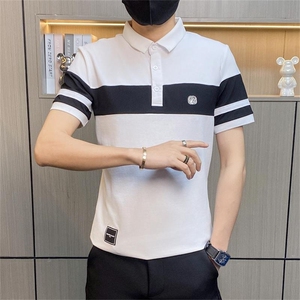 PL038-特P40社会小伙POLO衫短袖T恤男夏季潮流修身拼接时尚翻领图片