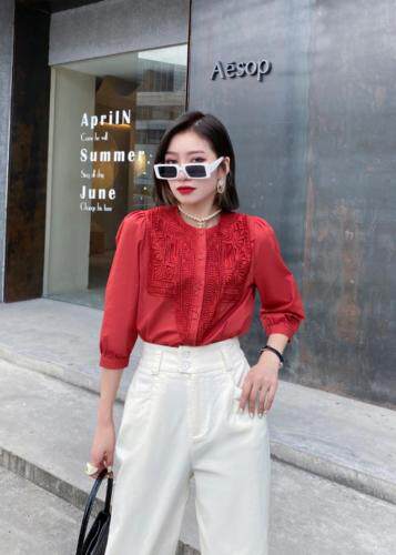 时尚拼接蕾丝花边衬衫，女装衬衫，她家