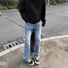 美式高街复古水洗微喇牛仔裤男秋冬修身直筒裤LT89011-P43加绒53，男装牛仔裤，星座1008