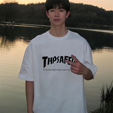 青少年t恤短袖男潮牌潮流美式复古七分袖体恤大码宽松半袖打底衫，男装T恤，电商A040