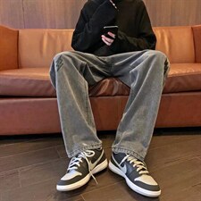 欧美高街vibe裤子ins潮中性牛仔裤男宽松直筒拖地阔腿裤9059-P45，男装牛仔裤，星座1008-1