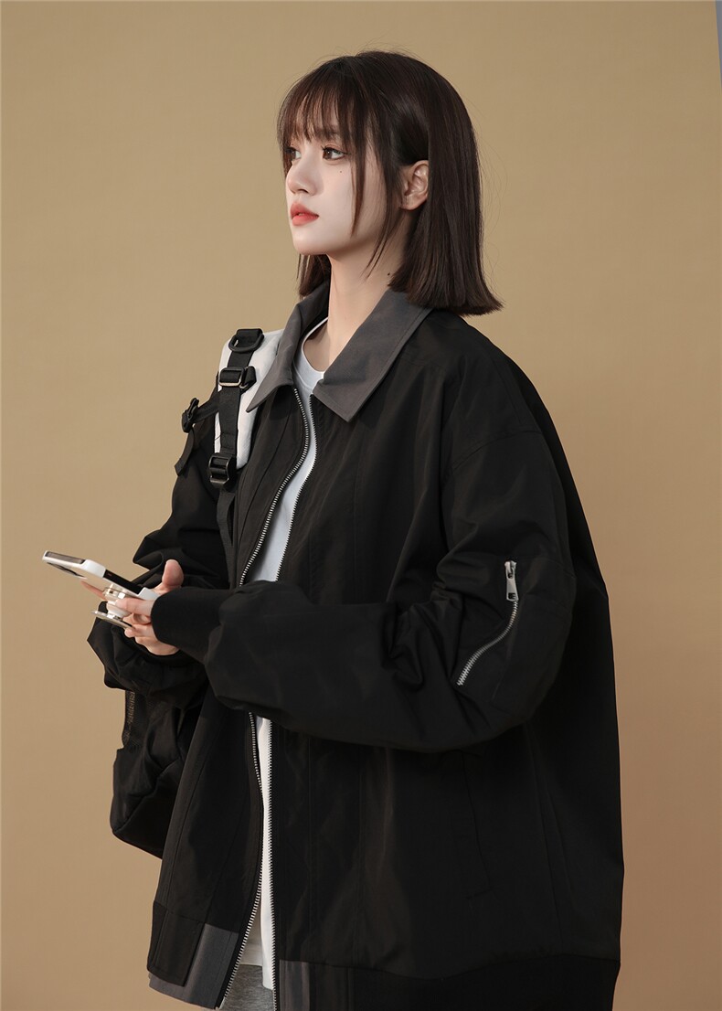 现货春季宽松翻领拼接夹克潮设计款小众外套XZ811A-JK3010-P88,男装夹克,星座811A