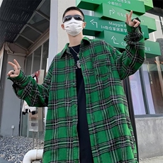 美式复古格子长袖衬衫男潮牌宽松设计百搭高街衬衣外套，男装衬衫，星座716-3