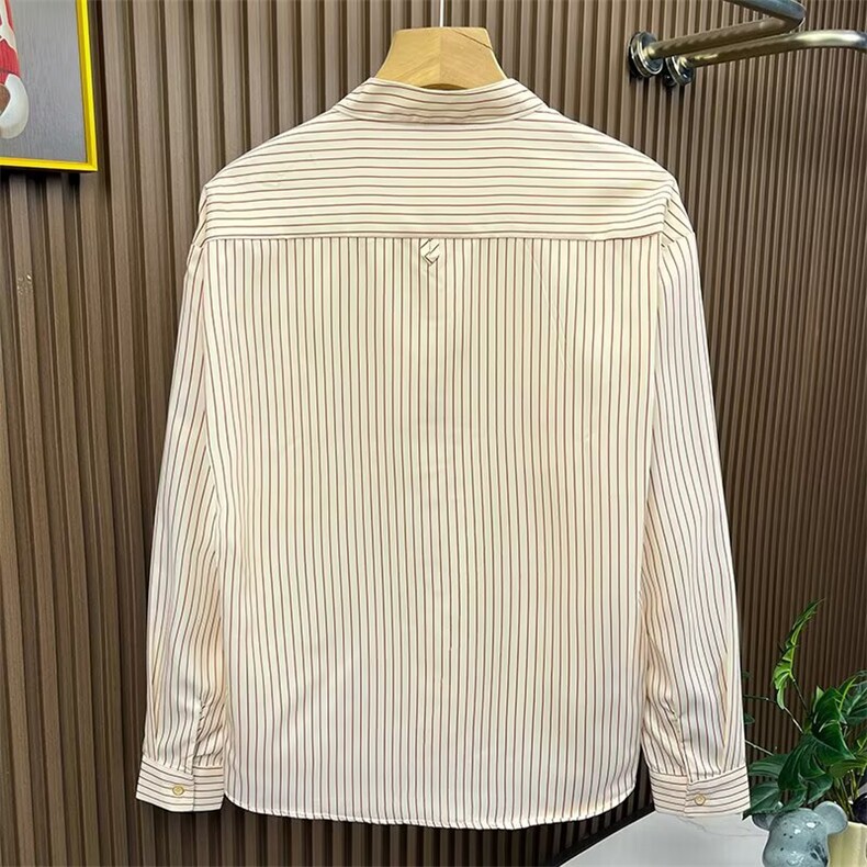 工装复古竖条纹立领长袖衬衫宽松廓形棒球衬衣外套秋季男LS72P44,男装衬衫,星座1013-5