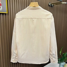 工装复古竖条纹立领长袖衬衫宽松廓形棒球衬衣外套秋季男LS72P44，男装衬衫，星座1013-5