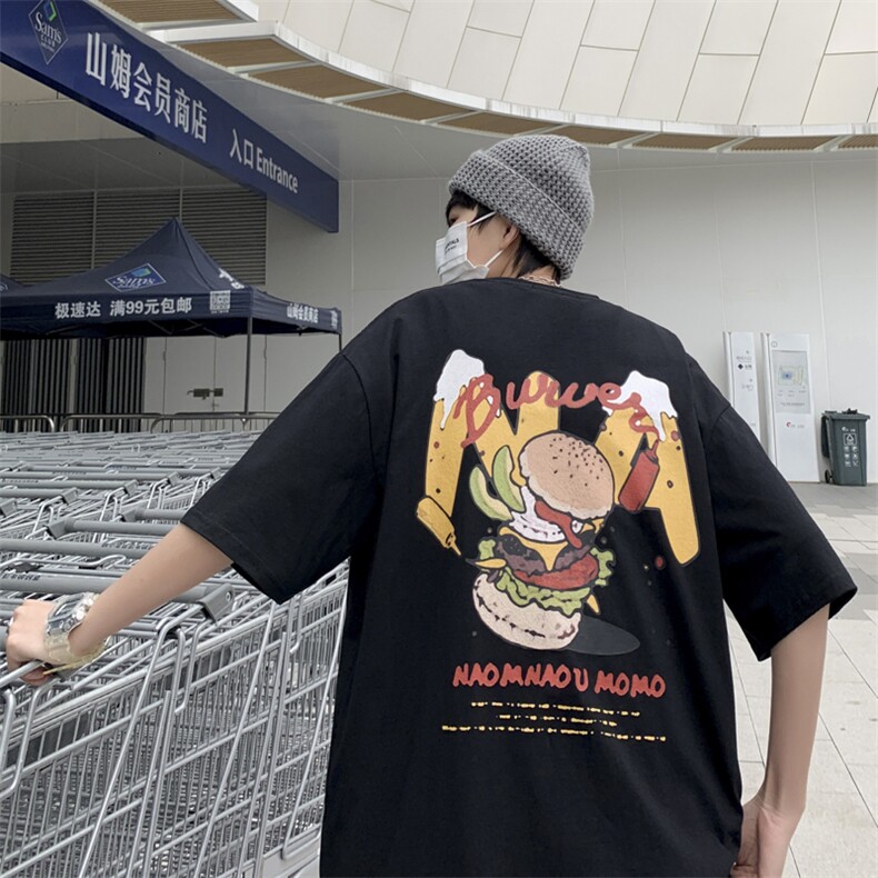 欧美复古潮牌T恤男汉堡印花情侣装ins宽松高街半袖上衣T1071-P32，男装T恤，星座512-2