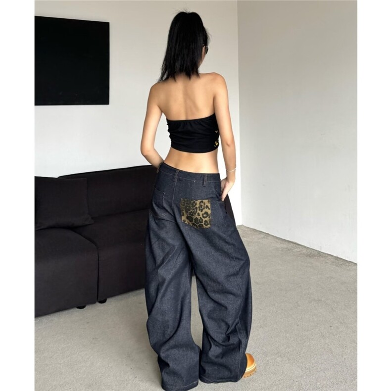 阔腿牛仔裤女2024小众新款美式复古高腰直筒宽松垂感拖地裤,男装牛仔裤,星座1210-1
