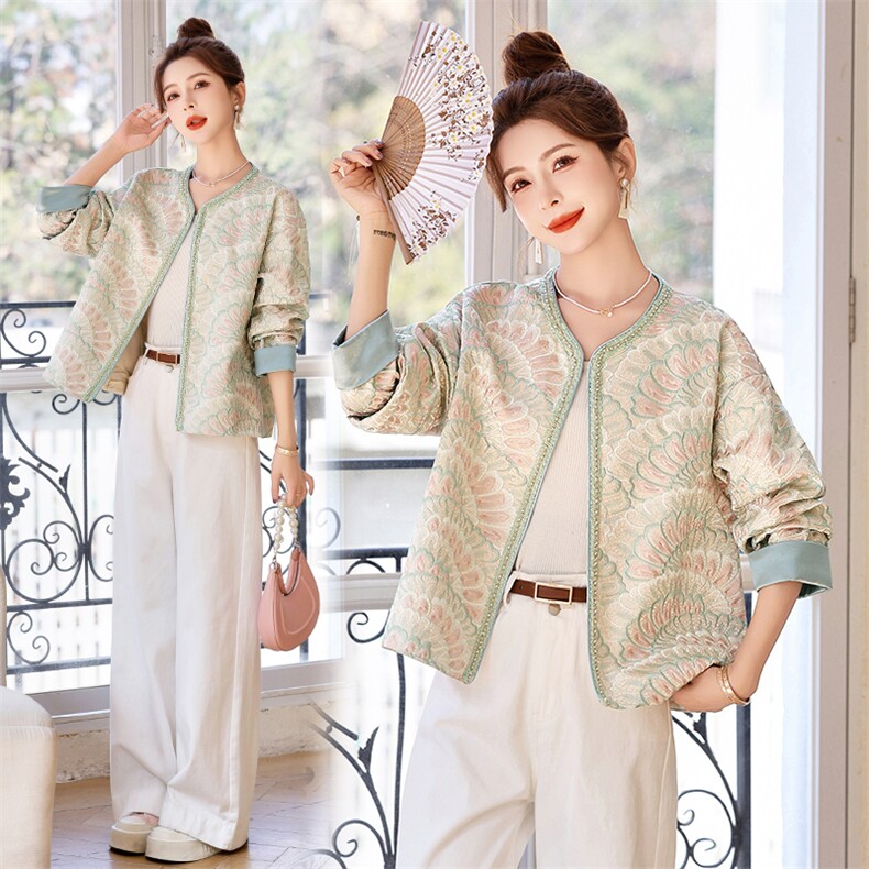 新中式国风提花外套女短款春秋款韩版气质高级感显瘦开衫刺绣上衣，女装短外套，伊仟回