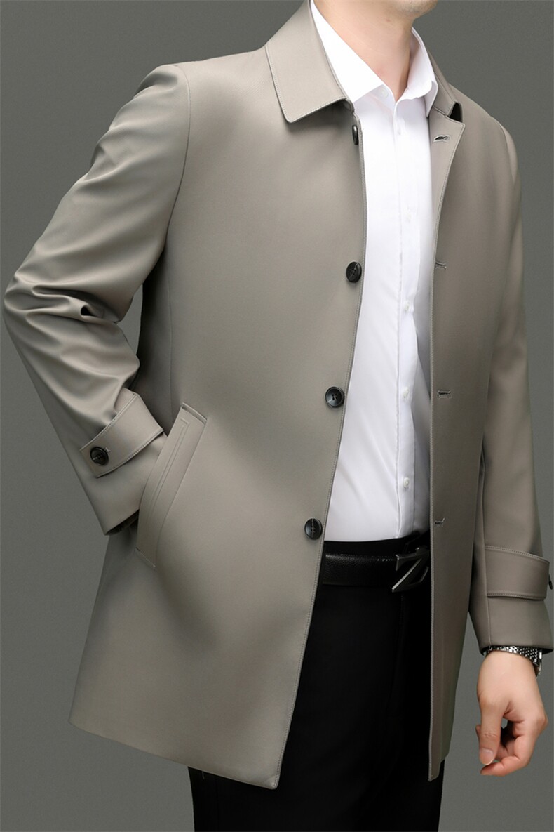XL8789春秋新款男士中长款风衣翻领外套简约通勤商务男装,男装风衣,电商B360