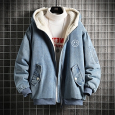 NM53224-P140牛仔外套男大码加厚加绒衣男羊羔毛服男网格，男装棉衣，电商A040A