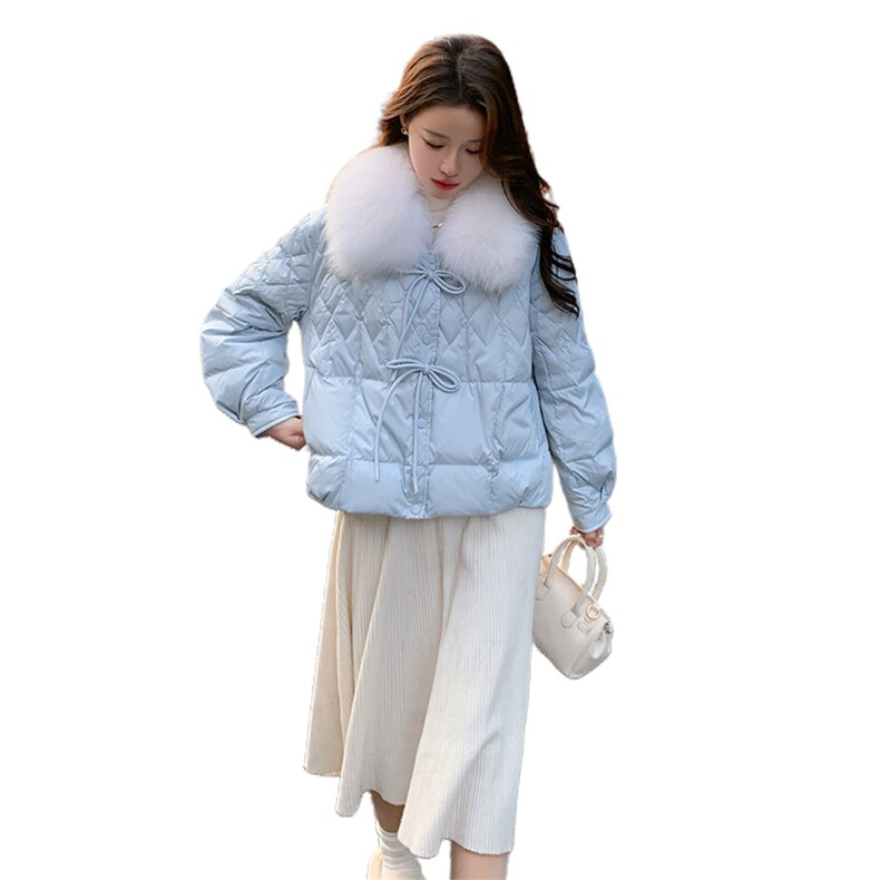 超好看蓝色短款羽绒服女2023冬季新款小个子加厚保暖白鸭绒外套潮,女装羽绒服,2C081