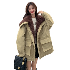 新款现！羊羔毛拼接派克服羽绒服工装外套2C133-6001-P275-K408，女装派克服，2C133