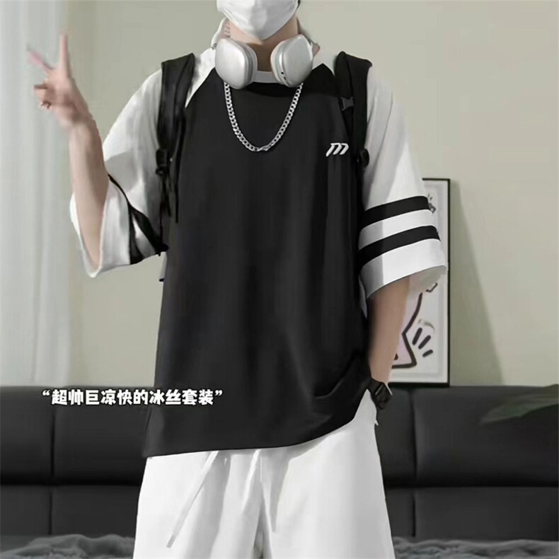抖音--霄桂姿gicii潮服--冰丝短袖T恤宽松大码上衣潮t28-TP40图片