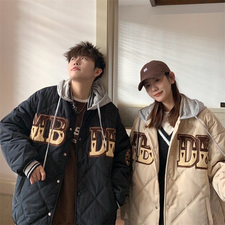 情侣菱形格夹棉加厚棒球服男连帽棉衣（已注册）X1213-MY22-P125,男装棉衣,星座1213