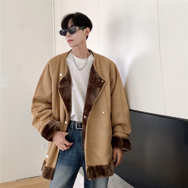 港风皮毛一体棉衣男高级感轻奢机车棉服男外套男8708P158控228，男装棉衣，星座227-7