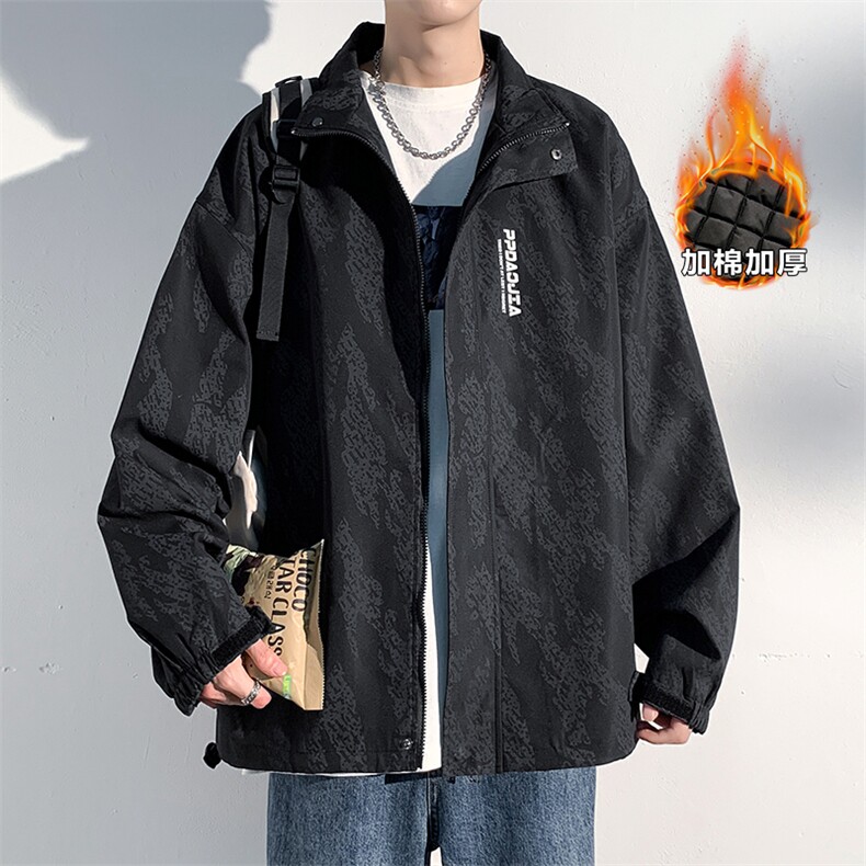 图案有版权港风暗纹立领大码棉服夹克外套男士J614加棉-P80控118,男装夹克,电商A001