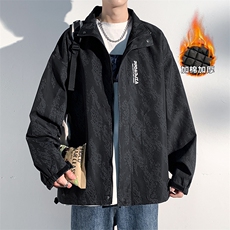 图案有版权港风暗纹立领大码棉服夹克外套男士J614加棉-P80控118，男装夹克，电商A001