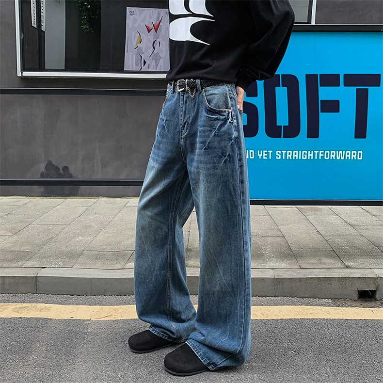 水洗复古高级感牛仔裤男款春季hiphop闪电纹痞帅裤子直筒休闲长裤图片