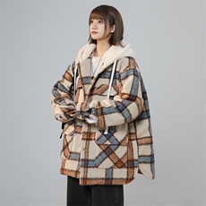 现货格子加厚棉服中性风长款连帽225-2-20901-P135，男装棉衣，星座225-2