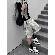 街头白色做旧工装水洗牛仔短裤男女夏款小众多口袋宽松直筒七分裤，男装牛仔裤，星座505-2（原电商A260-1)