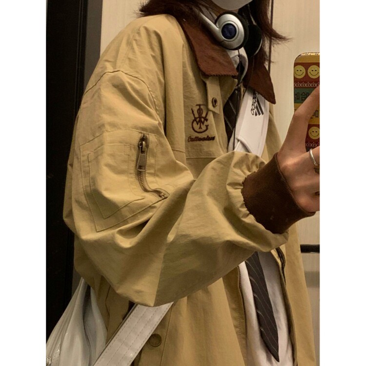 日系复古刺绣工装外套男女生情侣宽松秋冬翻领夹克春天外衣多口袋,男装夹克,星座218-8