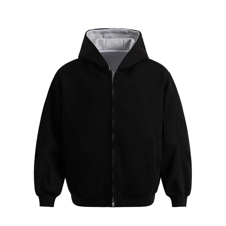 抖音得物高品质二开26春装美式重磅宽松结构双面连帽卫衣外套开衫,女装短外套,电商A443
