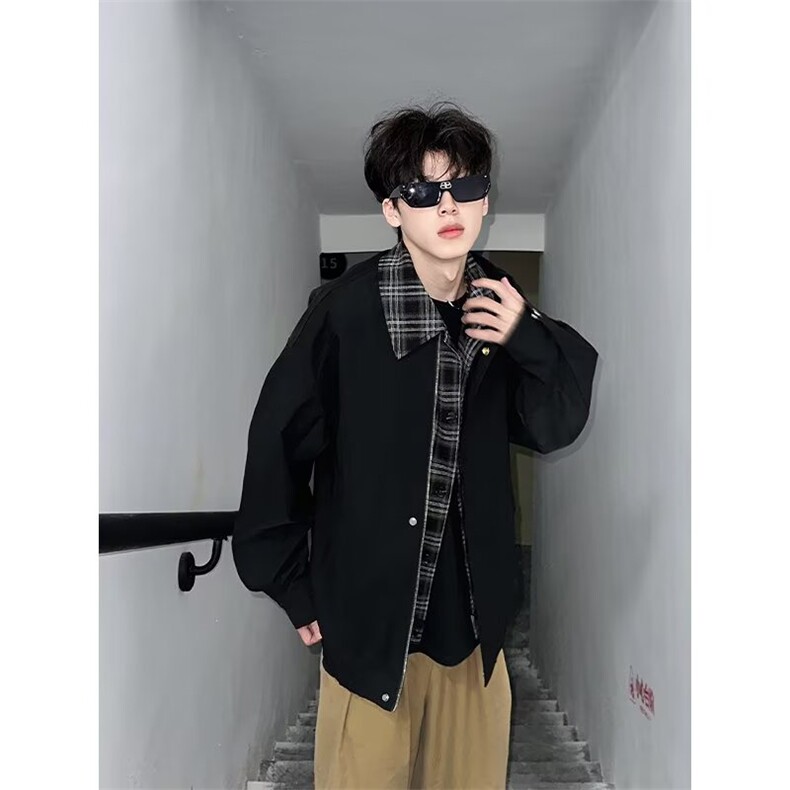美式复古休闲夹克男生秋季假两件设计外套cleanfit宽松大码上衣服,男装夹克,星座310A-4