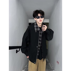 美式复古休闲夹克男生秋季假两件设计外套cleanfit宽松大码上衣服，男装夹克，星座310A-4