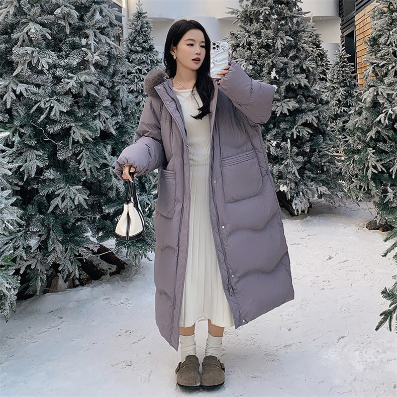 新款紫色毛领加长过膝款羽绒服90绒2C122-8877-P400-K608,女装羽绒服,2C122