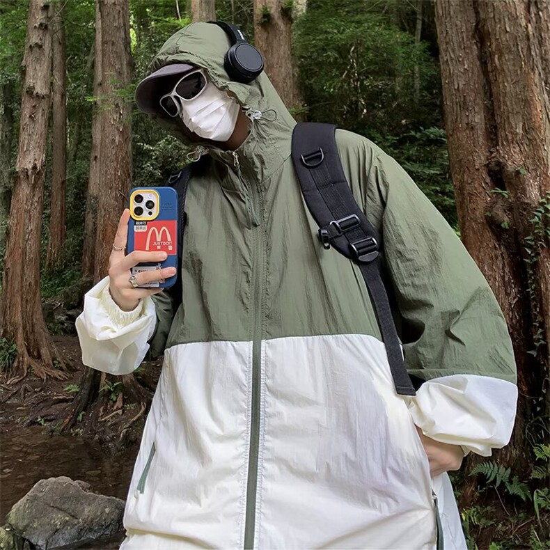 时尚防晒服拼色美式防紫外线薄款情侣装外套UPF50+凉感男士防晒衣图片