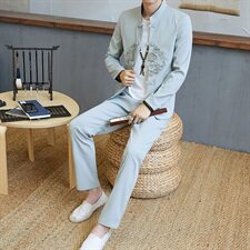 2021风套装男青年春长袖外套休闲两件套中山装唐装TZ718-P105，男装套装，星座1206（原A206）