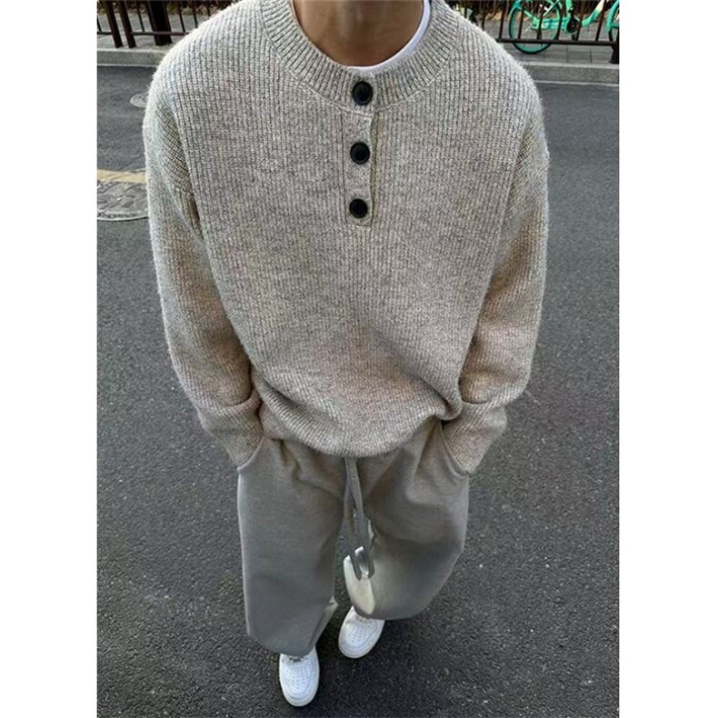 灰色复古亨利领毛衣男款冬季慵懒风针织衫cleanfit外套M5010,男装针织衫/毛衣,星座1116A（原606A-3）