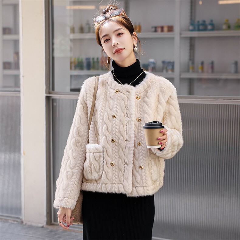 现货2025冬加厚仿水貂绒皮毛一体毛毛环保皮草女时尚皮毛休闲外套,女装短外套,丽美静依