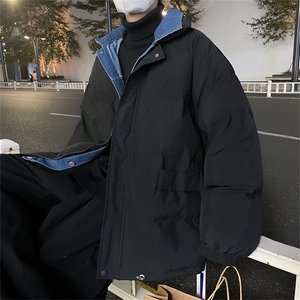 2024冬装牛仔拼接假两件涂层棉衣男 M2006P115图片