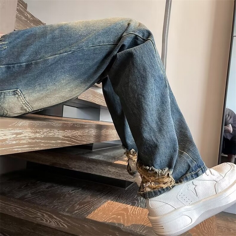 复古垂感宽松牛仔裤男春秋水洗做旧直筒宽松休闲裤子NA017，男装牛仔裤，星座1116A-1（原606A）