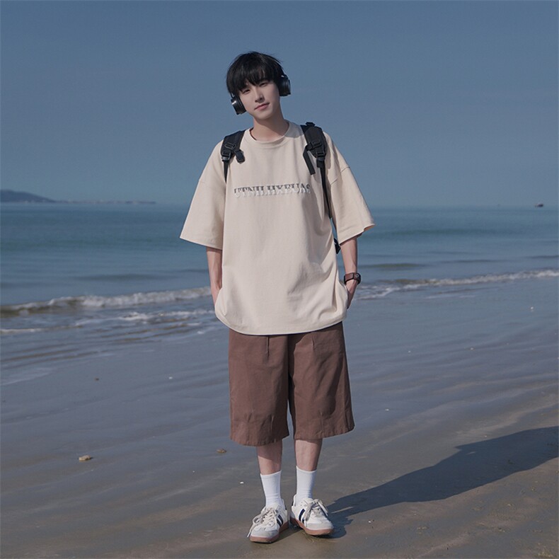夏季纯棉T恤短袖男女日系简约字母印花情侣B225-YHT9119-P42-X55,男装T恤,电商B225