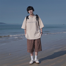 夏季纯棉T恤短袖男女日系简约字母印花情侣B225-YHT9119-P42-X55，男装T恤，电商B225