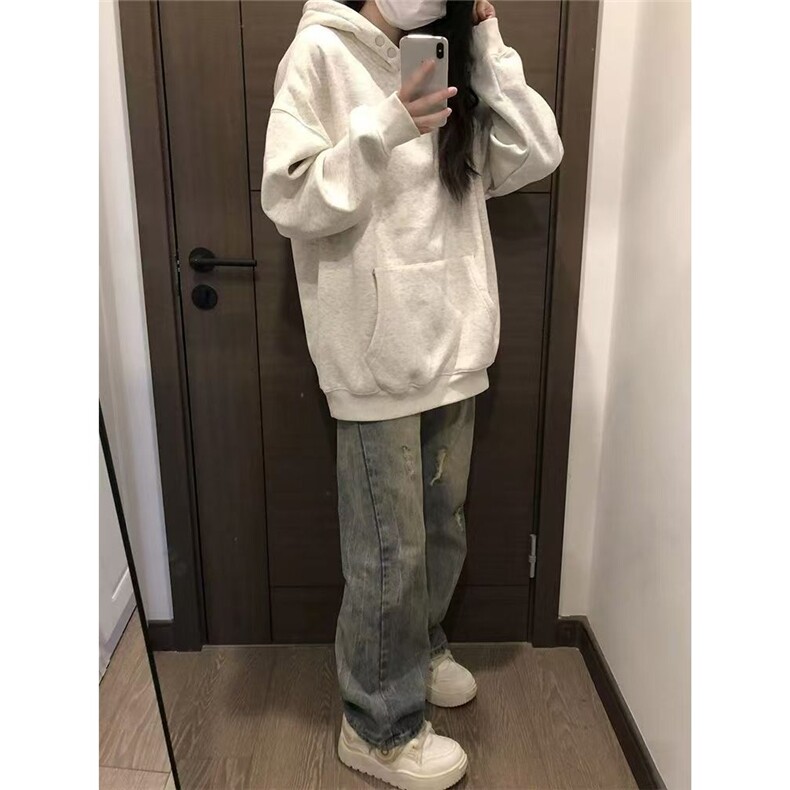 重磅新款连帽卫衣秋季高级纯色双扣含棉舒适百搭宽松套头情侣上衣,男装卫衣,星座516A