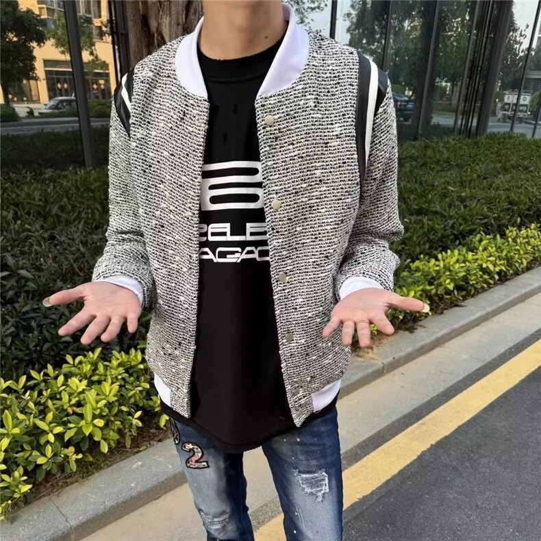 2025春秋新款肩带拼皮飞行服情侣宽松百搭网红同款痞帅棒球服男潮，女装职业装，四季星座505