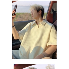 麦穗纹短袖t恤男款夏季美式重磅宽松高级感灰色体恤翻领polo衫男，男装Polo衫，星座1210-1